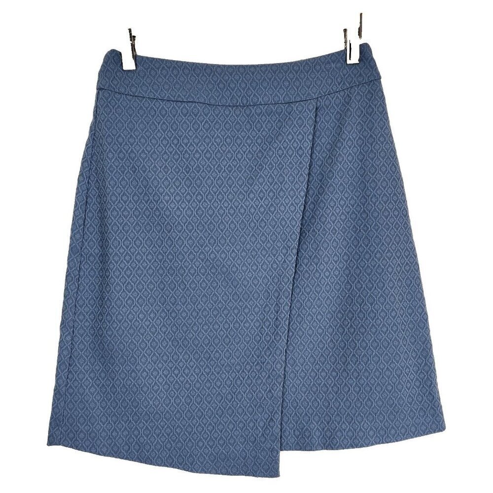 Margaret‎ M A-Line Skirt Womens Small Blue Jacquard Faux Wrap Pull On Office